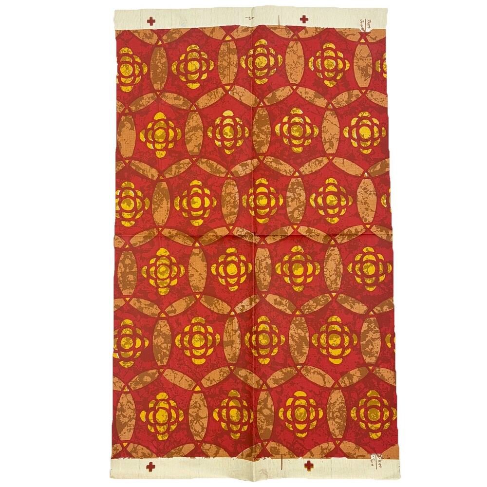 VTG Mid Century Geometric Vinyl Wallpaper Sample Red Gold Van Luit 18x30”
